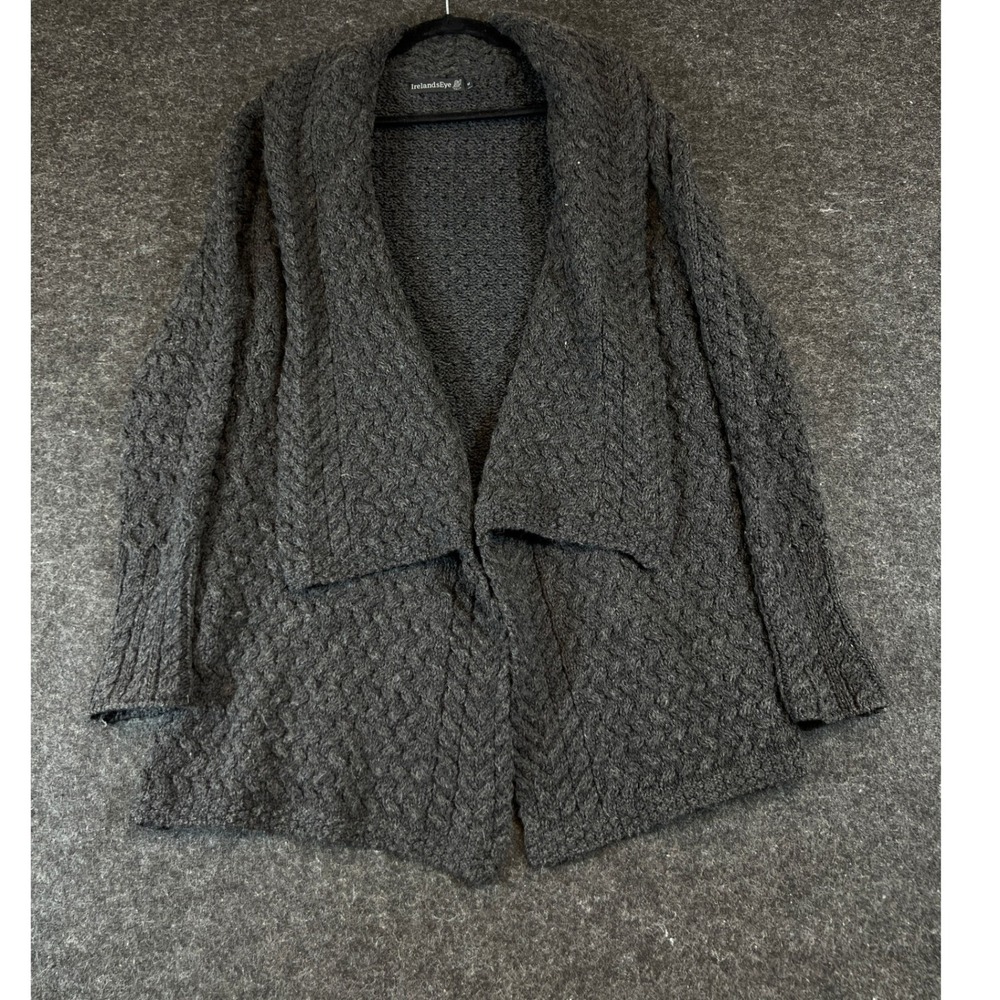 IrelandsEye Glenross Waterfall Graphite Wool Cardigan Womens Medium Gray Sweater